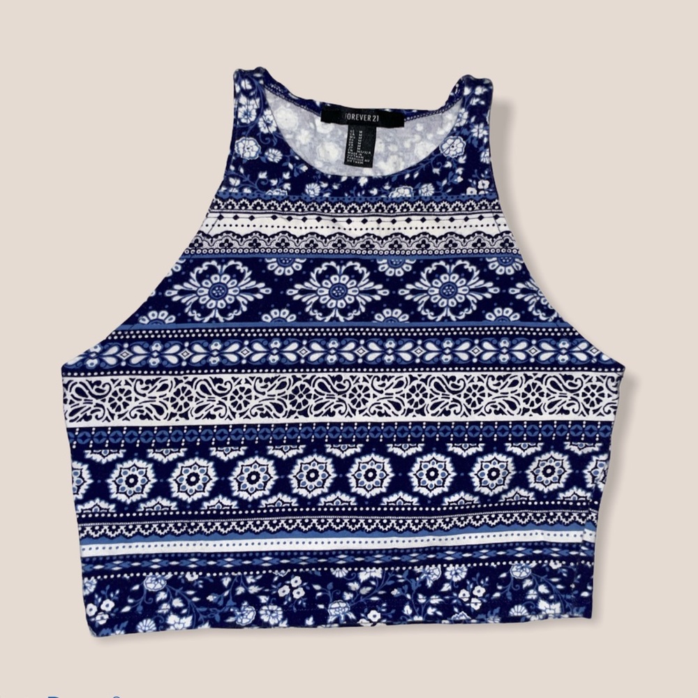 Blue Pattern Crop Top - Picture 3 of 4